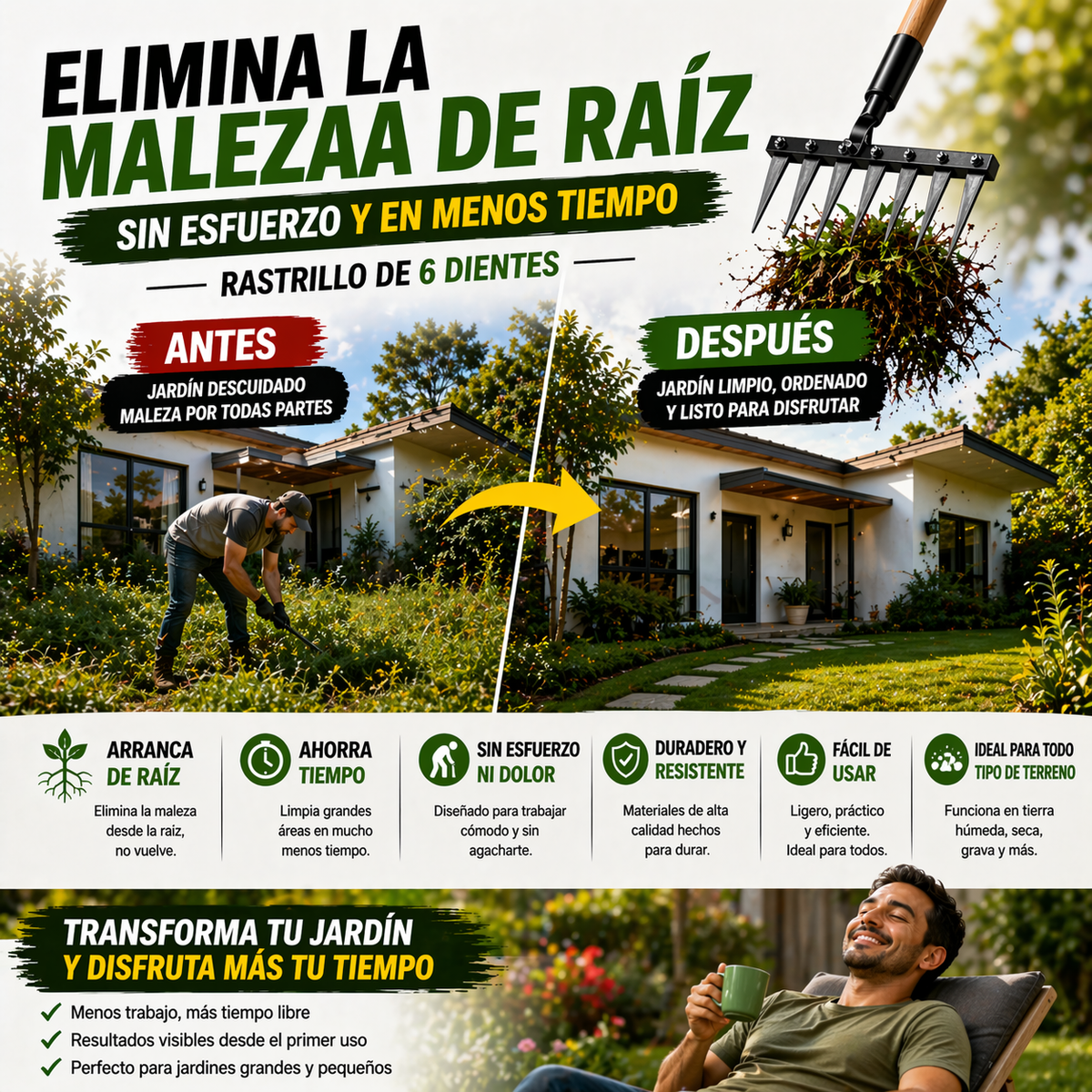 Rastrillo Pro™ Elimina la maleza de raíz de una!